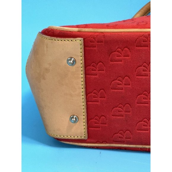 Dooney & Bourke Red Signature Monogram Tan Leather Buckle Closure Handbag - Picture 5 of 10